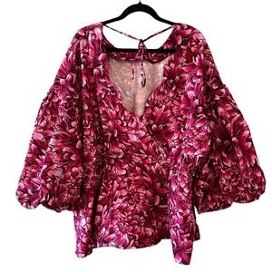 Kika Vargas for Target Loud Pink Floral Bell Sleeve Avant Garde Tie Back Top